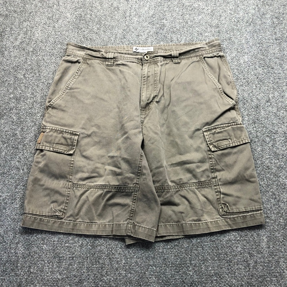 Columbia Mens Cargo Shorts Size 34 Green Cotton Twill Hiking Utility